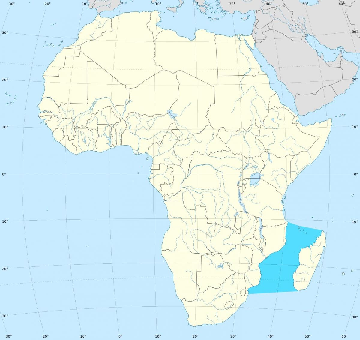 Canal de Mozambique, áfrica mapa