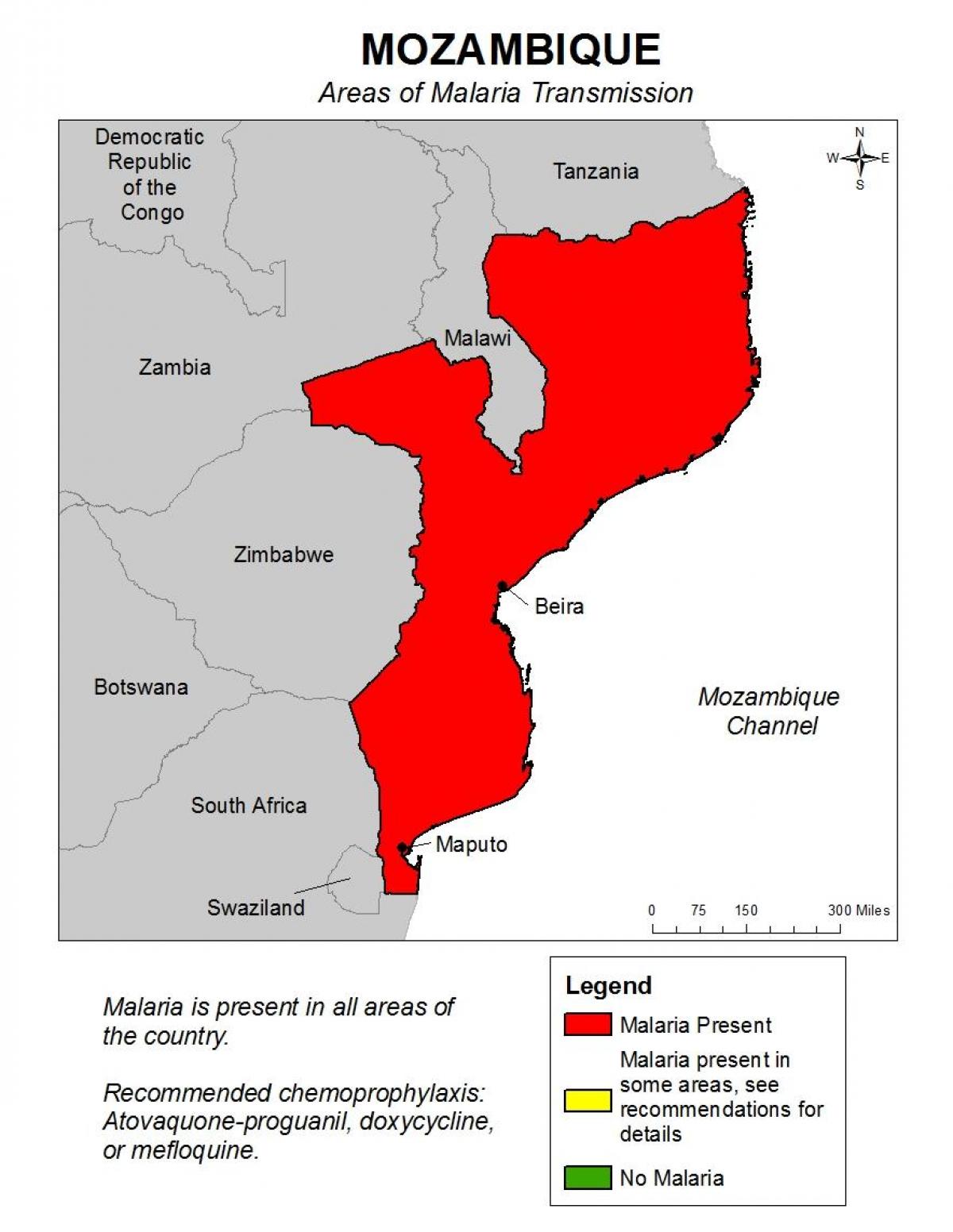 mapa de Mozambique, la malaria