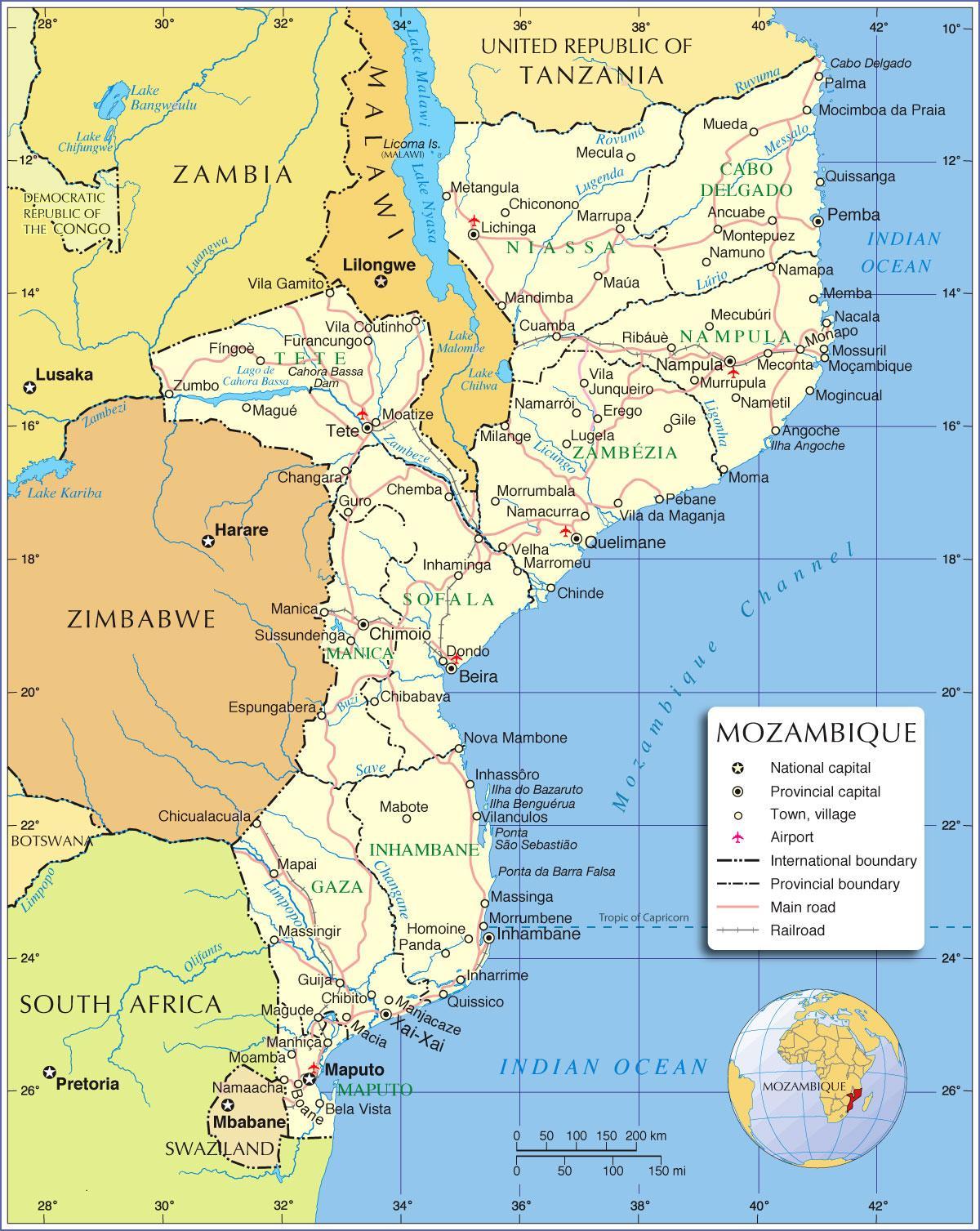 Mozambique ríos mapa