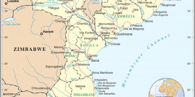 Los aeropuertos de Mozambique en un mapa