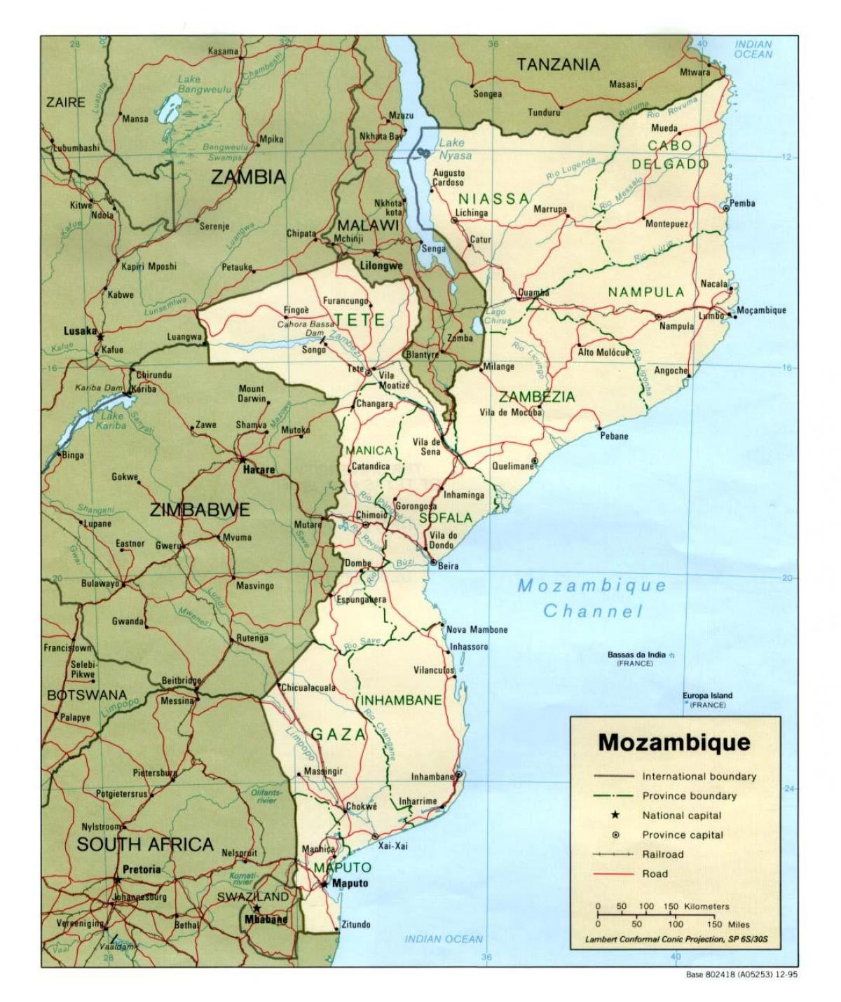 mapa de carreteras Mozambique
