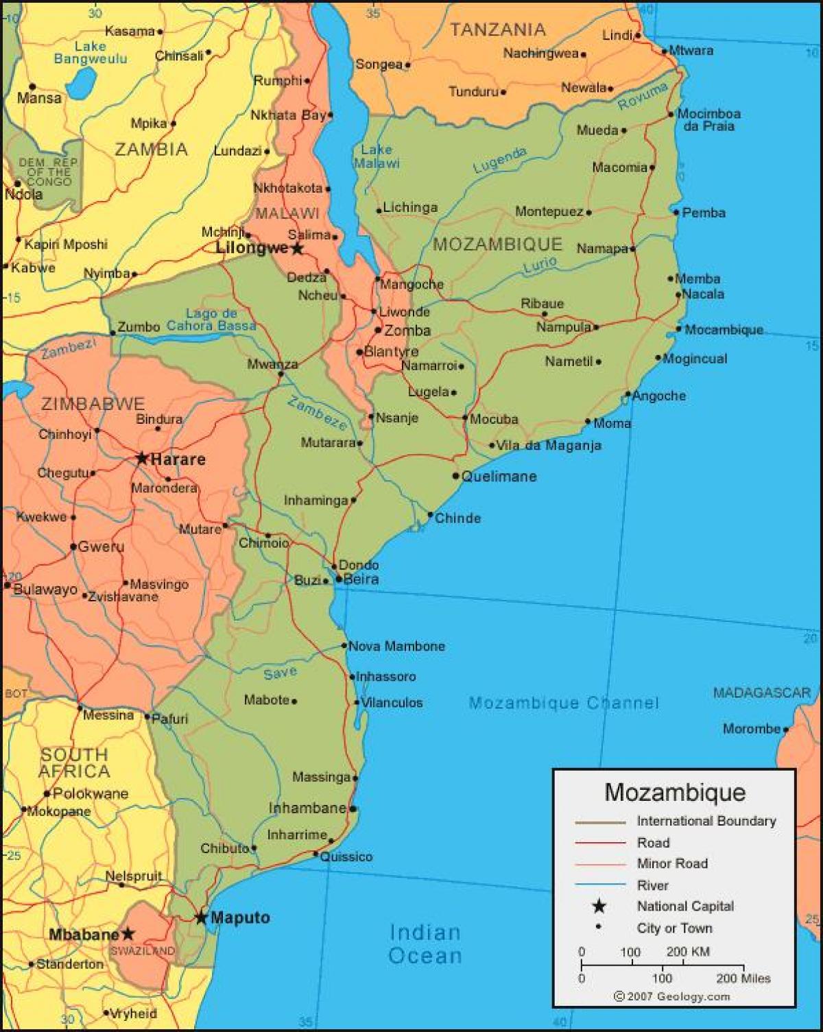 mapa de la costa de Mozambique